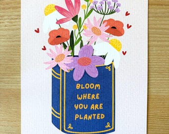 A5 poster book vase wildflower illustration for the wall