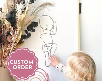 Personalized birth poster line drawing baby art nursery