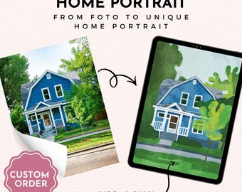 Custom Colorful Watercolor House Illustration – Personalized Housewarming Gift – Commission Pieces
