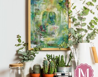 Green abstract wall art digital printable living room