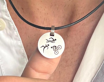 Personalized Triathlon Necklace, Custom Swim Bike Run Pendant, Waterproof Jewelry, Gift for Triathletes, Men & Women Triathlon Passionate
