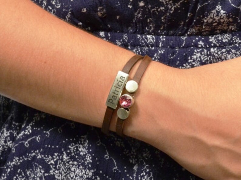 personalized birthstone bracelet engraved leather bracelet custom birthday bracelet bridesmaid gift name bracelet birthstone jewelry