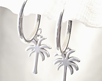 Palm Tree Hoop Earrings Gold/Silver Tropical Jewelry Summer Statement Earrings Girl Teen Gift Beach Party Jewelry Vacation Vibes Earrings