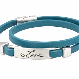 Handwriting Leather Bracelet – Double Wrap Cuff – Custom Signature Engraved Plate – Personalized Gift for Her or Him image 7
