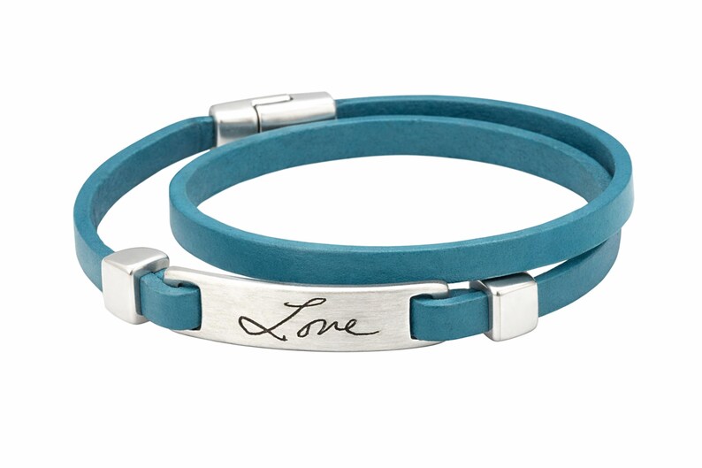 Handwriting Leather Bracelet – Double Wrap Cuff – Custom Signature Engraved Plate – Personalized Gift for Her or Him image 7