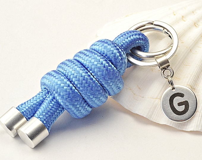 Personalized Nautical Keychain Knot Paracord Keychain Sailor Gift Custom Engraving Nautical Accessory Initial Keychain Outdoor Rope Keyring
