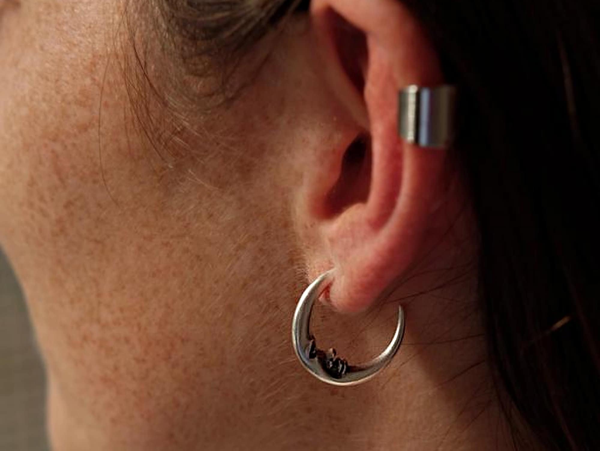 Minimalistic Moon Hoop Earring Handmade Jewelry Earrings