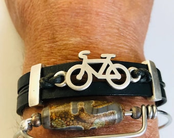 BICYCLE BRACELET CYCLING Bracelet Plain Leather Wrist Strap Cuff Band Biker Bracelet Cyclist Gifts Triathlon Gift, Gifts for Sports Fan