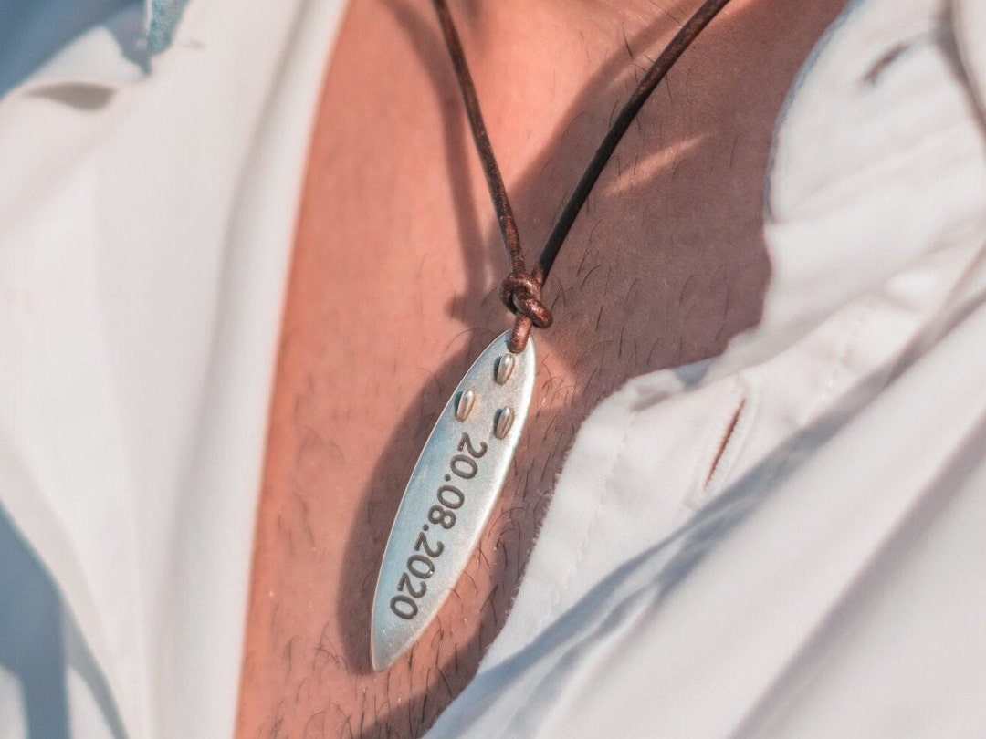 Personalized Surfboard Necklace for Surfer Necklace Engraved Surfer Jewelry Gift Men & Women