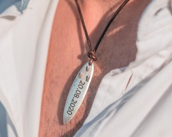 Personalized Surfboard Necklace for Surfer Necklace Engraved Surfer Jewelry Gift Men & Women Surf Pendant Necklace Surfboard Pendant