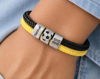 Schwarz Gelb Fußball Armband, Personalisierter Name oder Nummer, Fußball Fan Armband, Spiel Tag Geschenk für Fußball Anhänger