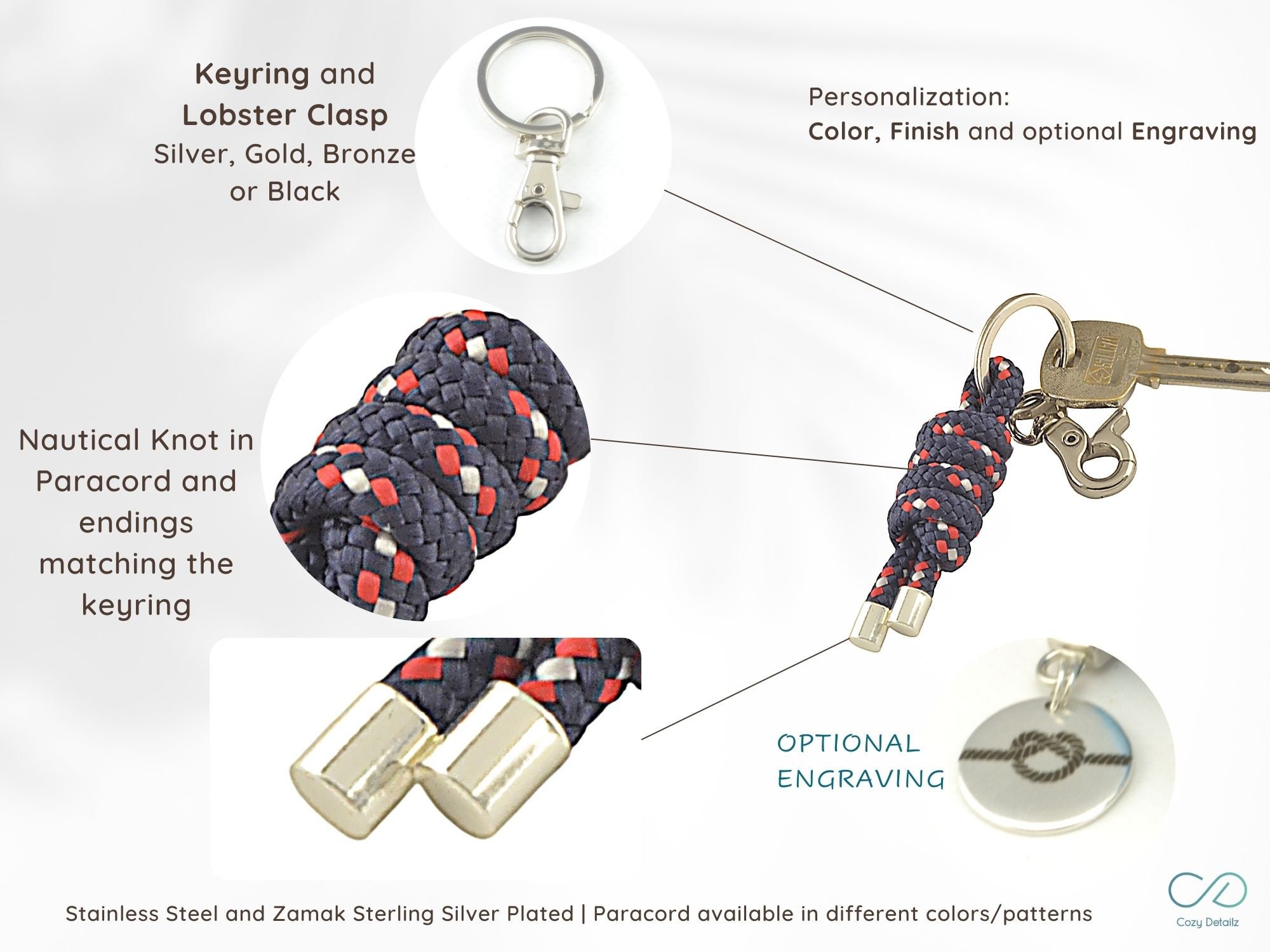 Nautical Rope Key Sizes Custom Rope Knot Keychain – Personalized Paracord Key Ring With ...