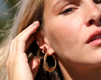 Oversized Irregular Hoops Matte Gold, Contemporary Large Hoop Earrings for Women, Bohemian Jewelry, Open Hoop Earrings, Gifts for Her
