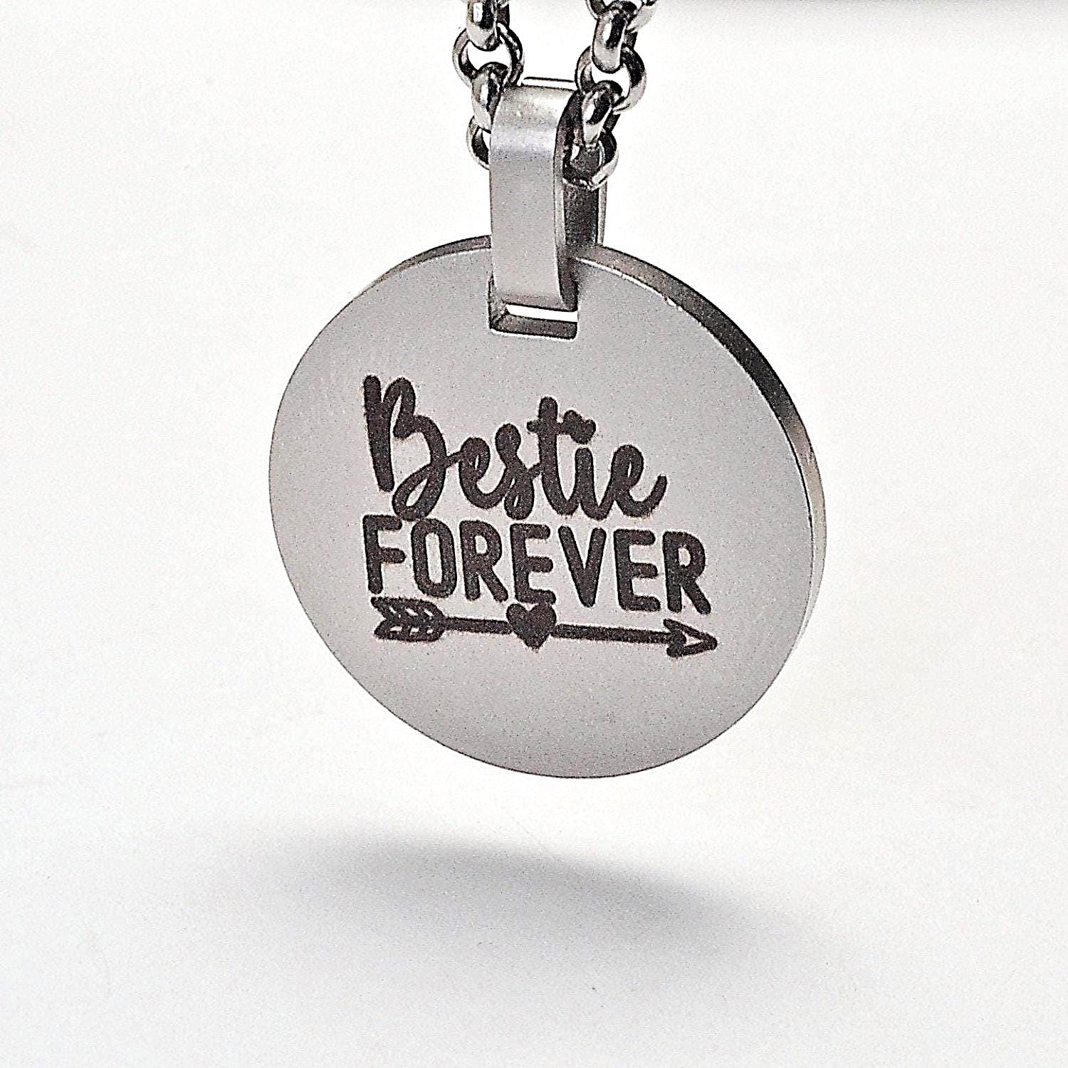 Custom Engraved Friendship Necklace: Stainless Steel BFF Gift - Coin Pendant Charm
