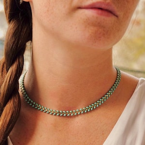 Boho Turquoise Chevron Necklace: 18K Gold Plated Stainless Steel