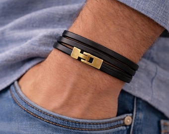 Pulsera de cuero estilo bohemio para hombre, multicapa, unisex, ideal para el Día del Padre.