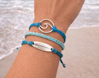 Aangepaste surfplank armband stapel surf sieraden voor vrouwen handgemaakte armbanden waterdichte armband surfer armband set van drie strand cadeau