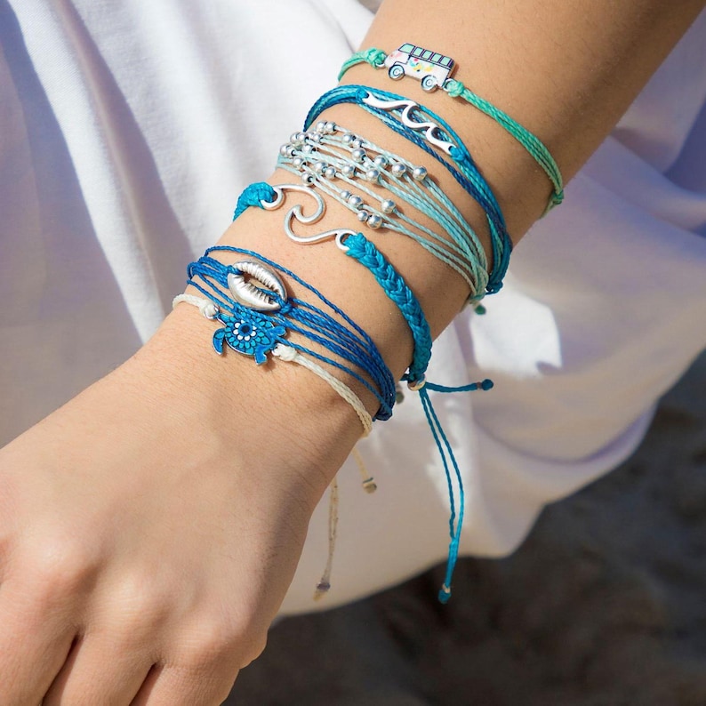 Cozy Detailz - Wave Stackable String Bracelet Set, Ocean Surfer Jewelry, Waterproof Beachy Bracelet Stack for Men Women Teens