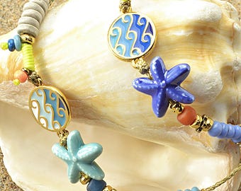 WOWORAMA Bracciale Stella Marina E Conchiglie Dorato: Regolabile, Stile Boho Hawaiano, Gioiello Estate Per Donna