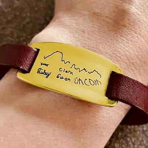 Children Artwork Bracelet Actual Kids Handwriting Jewelry Gifts for Mom & Dad Kids Drawing Custom Handwritten Signature Memorial Jewelry