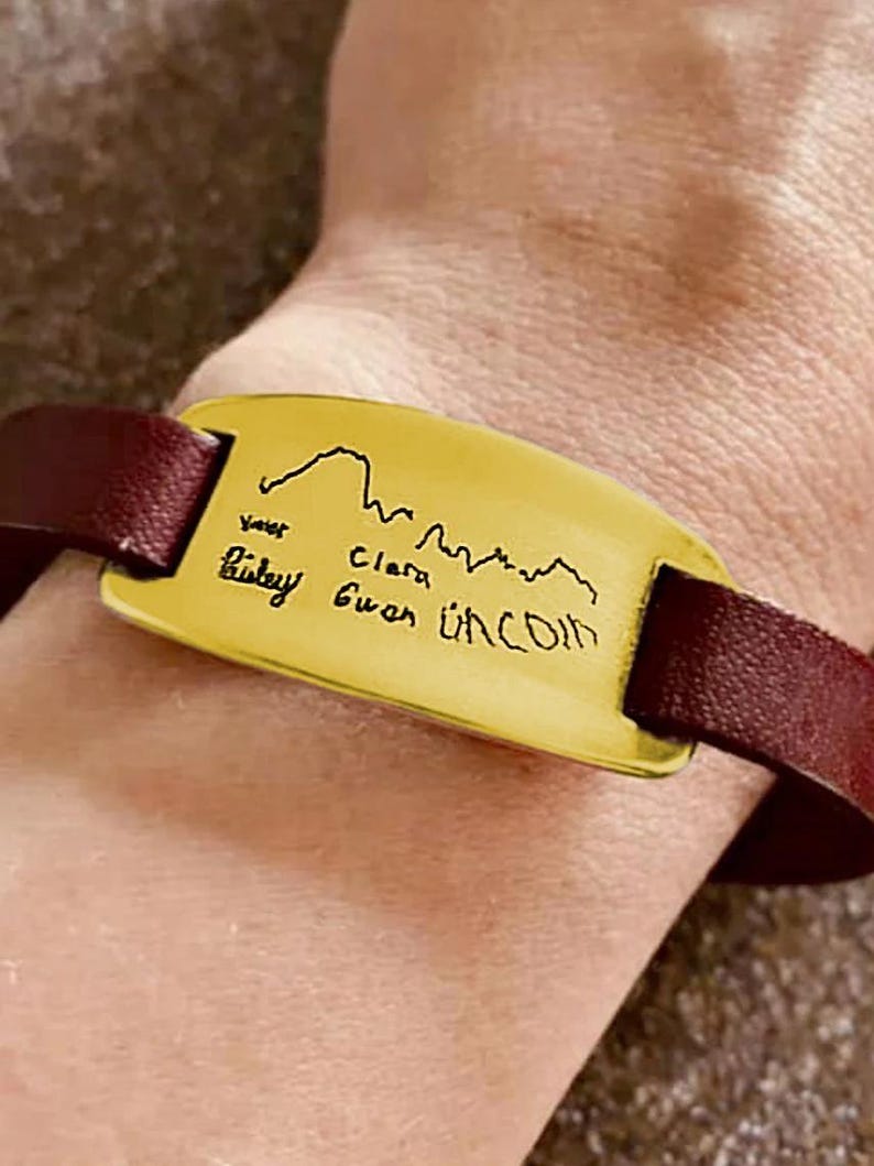 Children Artwork Bracelet Actual Kids Handwriting Jewelry Gifts for Mom & Dad Kids Drawing Custom Handwritten Signature Memorial Jewelry