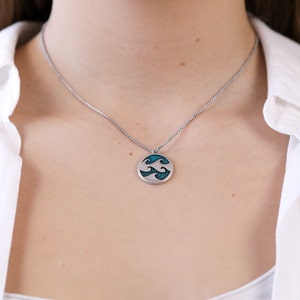 Turquoise Wave Pendant Necklace Women Enamel Waves Jewelry Ocean Beach Gift for Her Surfer Girl Beach Necklace Wave Charm Chain Choker image 8