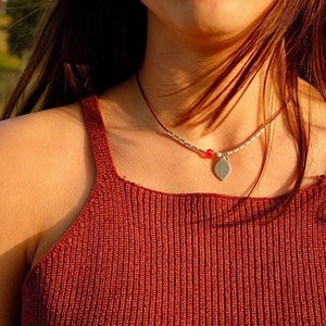 Dainty Leaf Necklace Silver Tiny Leaves Choker Leaf Charms Layering Womens Teens Bohemian Fall Jewelry Minimalist Delicate Frosted Beads