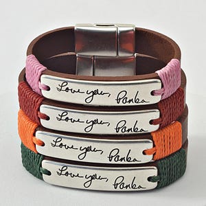 Pulsera conmemorativa de cuero con escritura a mano para abuelos, regalo de aniversario, pulsera de cuero personalizada, regalo para nietos, mensaje personalizado