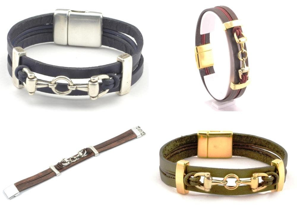 Snaffle bit bracelet men rustic brown leather bracelet horse | Etsy