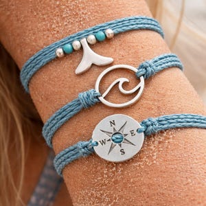 Beach String Bracelet Set – Wave Compass Whale Tail – Waterproof Ocean Jewelry – Coastal Surfer Stack Gift for Her image 11
