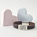 Custom Engraved Leather Bracelet: Personalized Silver Charm, Initial Date Accent product logo