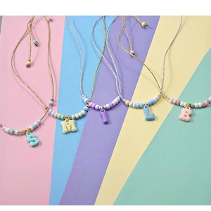Personalized Initial Beaded Choker: Pastel Toddler Girl Necklace
