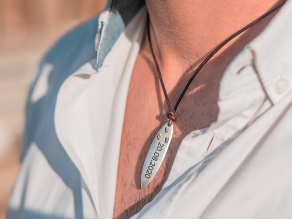 Surfboard Necklace for Men Engraved 
