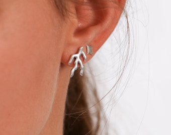 Dainty Coral Branch Studs Cute Coral Reef Silver Earrings Minimal Silver Earrings for Her Ocean Jewelry Gifts for Women Teens