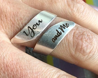 Valentines Day Jewelry Personalized Couples Ring You and Me Jewelry Engraved Double Band Ring Custom Relationship Ring Anniversary Gift Ring
