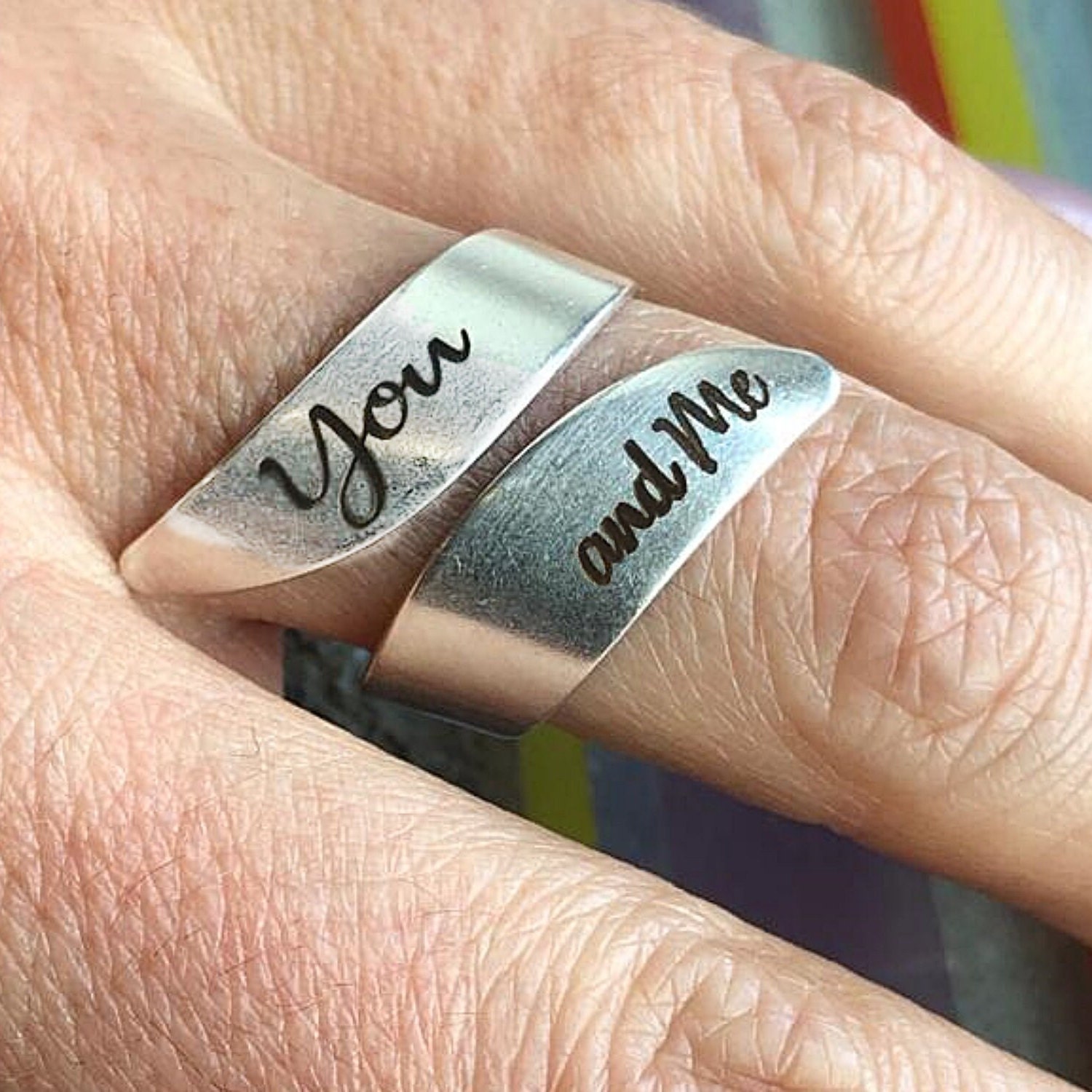 Valentines Day Jewelry Personalized Couples Ring You and Me Jewelry Engraved Double Band Ring Custom Relationship Ring Anniversary Gift Ring