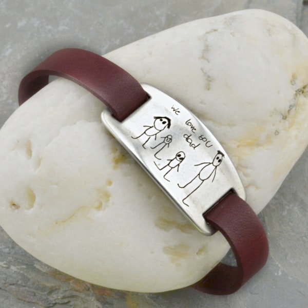 Bracelet oeuvre d'art pour enfants, écriture manuscrite réelle pour enfants, cadeaux pour maman et papa, dessin pour enfants, signature manuscrite personnalisée, bijoux commémoratifs