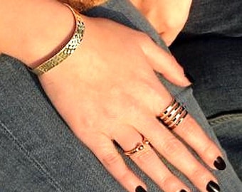 Hammered Wave Cuff Bracelet: Adjustable Silver, Gold & Brass Bangle - Boho Minimalist Jewelry