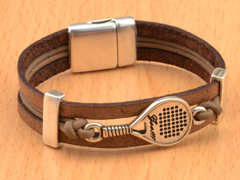 racquet player gift sports fan racquetball bracelet racquet charm Playful tennis racquet leather bracelet paddle bracelet