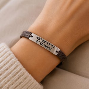 Personalized Coordinates Bracelet Custom GPS Location Leather Bracelet Special Place Gift Anniversary Travel Keepsake for Him Her