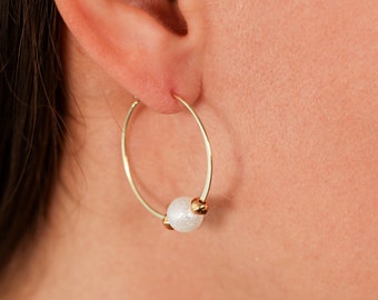 Dainty PEARL EARRING Thin Gold HOOP Large Pearl Hoops Aesthetic White And Gold Pearl Thin Hoop Earrings Gift For Women Jewelry