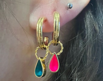 Gold Drop Earrings for Women Gold Plated Huggie Hoops Coloured Drop Pendant Gold Earrings Minimalist Hoop Earrings Gift Set with Necklace