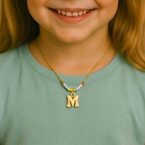 Beaded Initial Necklace: Personalized Pastel Letter Choker, Kids Jewelry