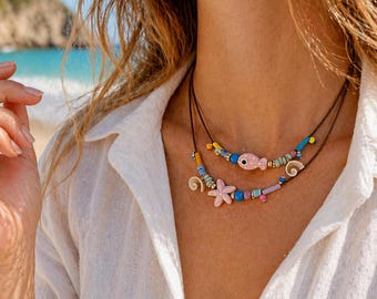 Boho Starfish Necklace Shell Pendant Beach Jewelry Bohemian Coastal Necklace Summer Festival Jewelry Ocean Inspired Gift