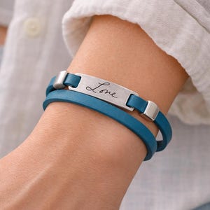Handwriting Leather Bracelet – Double Wrap Cuff – Custom Signature Engraved Plate – Personalized Gift for Her or Him image 11