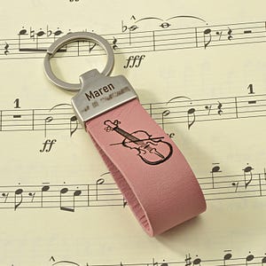 Personalized Violin Keychain: Leather Music Keyring, Musician Gift