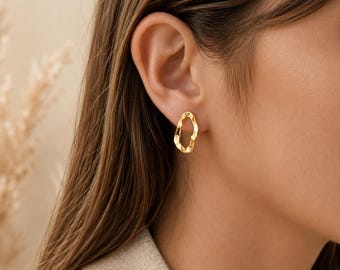 Irregular Gold Silver Earrings Minimalist Stud Earrings Organic Shape Jewelry Modern Statement Earrings Abstract Womens Gift