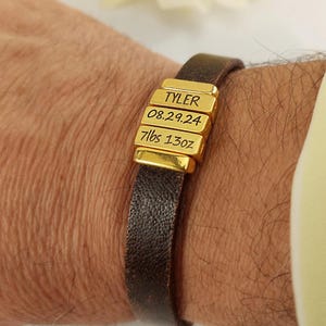 Pulsera de cuero para papá nuevo, pulsera personalizada con nombre, fecha de nacimiento, peso para papá, regalo para bebé, joyería para bebé nuevo, regalo de nacimiento para el nuevo regalo del día del padre