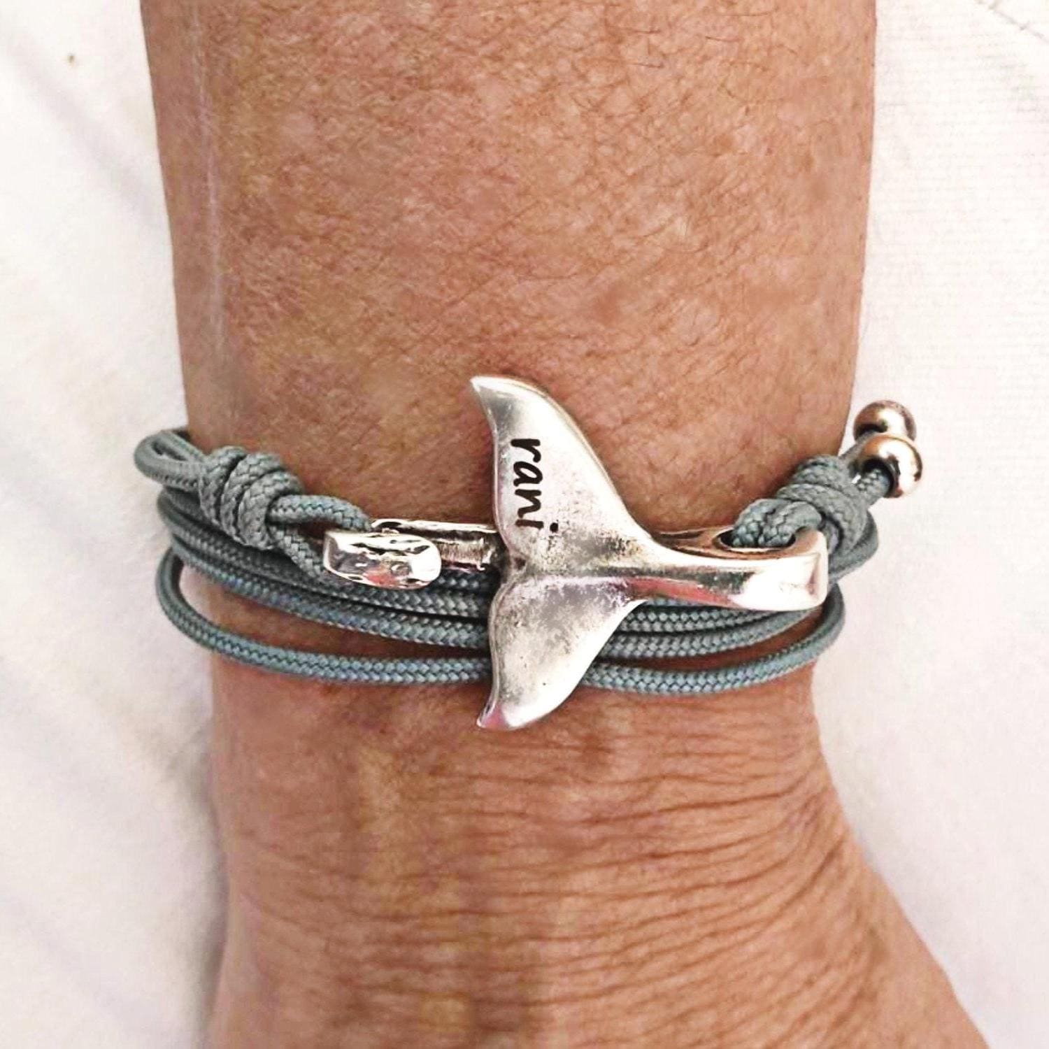 Custom Whale Tail Bracelet – Personalized Engraved Paracord Wrap – Ocean-Inspired Gift for Him or Her – Nautical Whale Jewelry Surfer