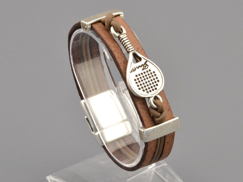racquet player gift sports fan racquetball bracelet racquet charm Playful tennis racquet leather bracelet paddle bracelet